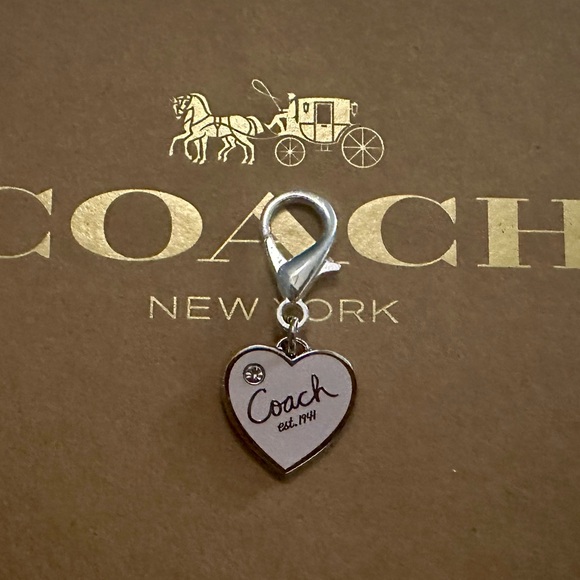 Coach est. 1941 Baby Pink Enamel Crystal Heart Wristlet Bag Charm Silver-tone - Picture 1 of 5